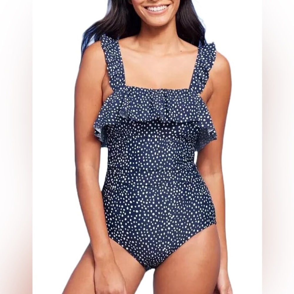 Brand: Kona Sol Women's Polka Dot Ruffle Shoulder One Piece Swimsuit